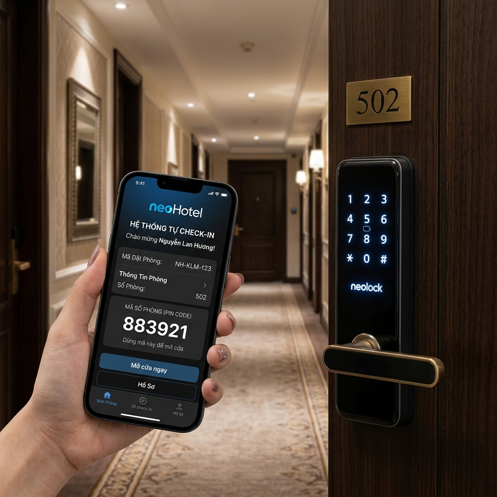Khách nhận mã PIN mở cửa trên smartphone